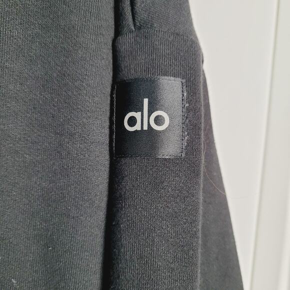 Alo Yoga Hoodie Womans Large Black Full Zip Sweatshirt Drawstring Logo Boxy - Picture 2 of 9